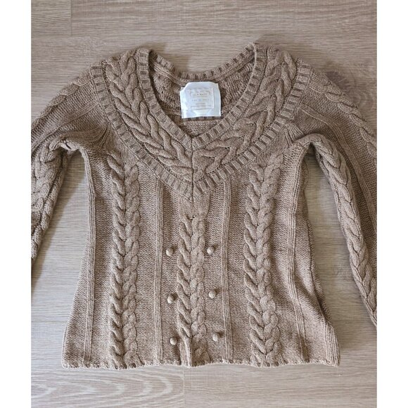 Old Navy Vintage Wool Cotton Fisherman Cable Knit V-Neck Y2K Sweater Pullover M - Picture 2 of 10